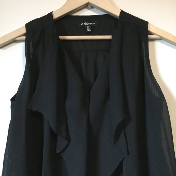 Vintage le chateau Canadian Witch Black Ruffled A-Line Bilayer Tank Top - Picture 4 of 14